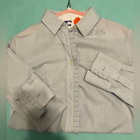 Banana Republic Tops - Banana Republic Riley ruffled LS button down light gray pin-stripe sz 0